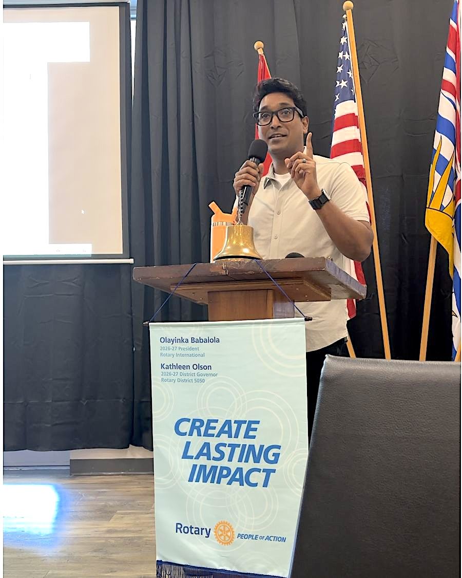 The Boaz Club founder John Manoah speaking at the Rotary Club of Chilliwack, September 2026